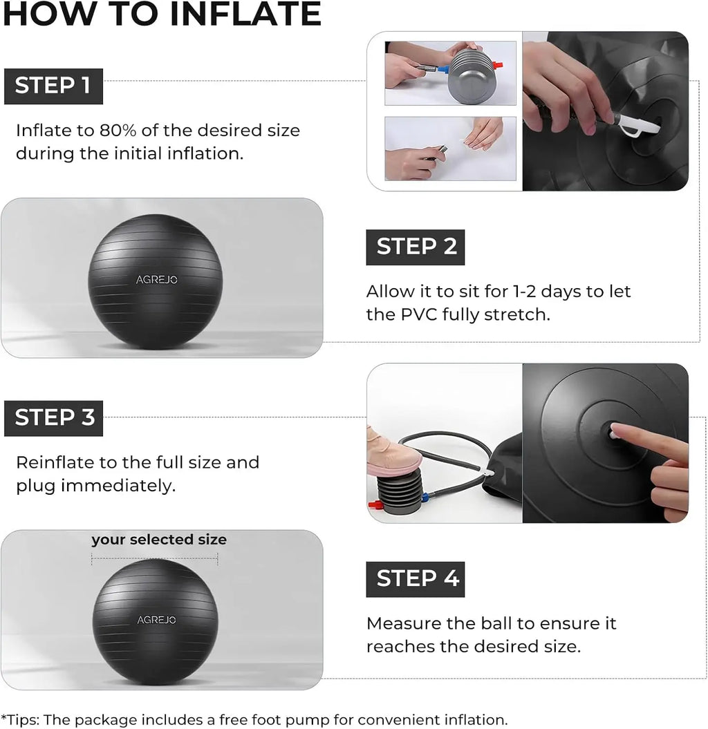 Anti-Burst Yoga Ball for Workout, Physical Therapy & Flexible Seating, with Pump (58-65cm)