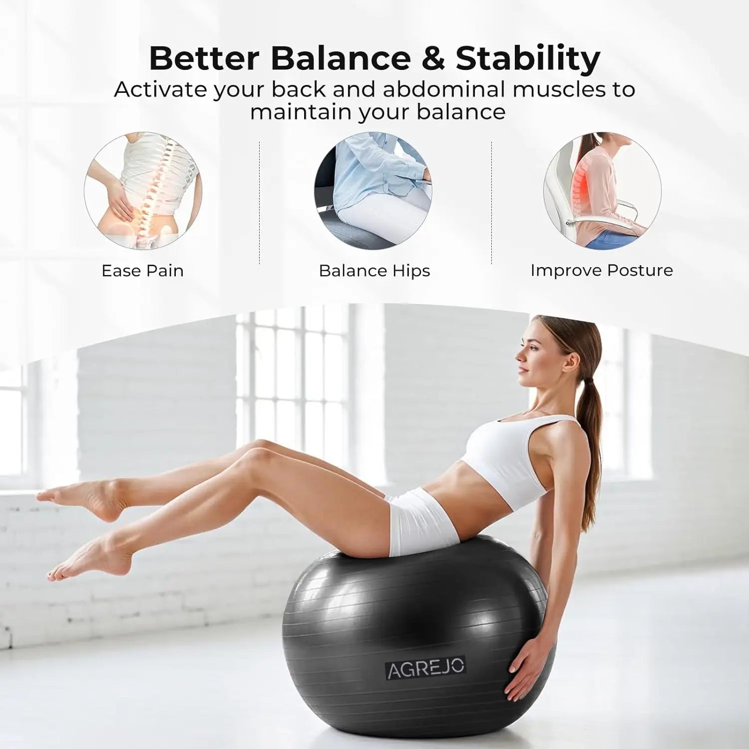 Anti-Burst Yoga Ball for Workout, Physical Therapy & Flexible Seating, with Pump (58-65cm)