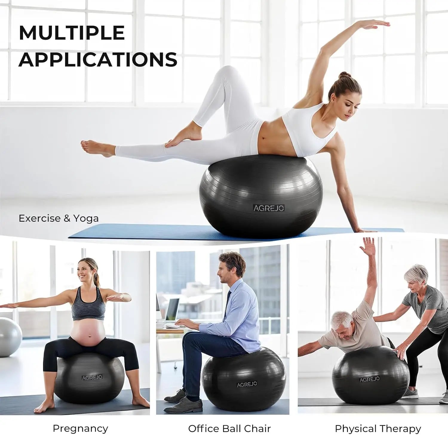 Anti-Burst Yoga Ball for Workout, Physical Therapy & Flexible Seating, with Pump (58-65cm)